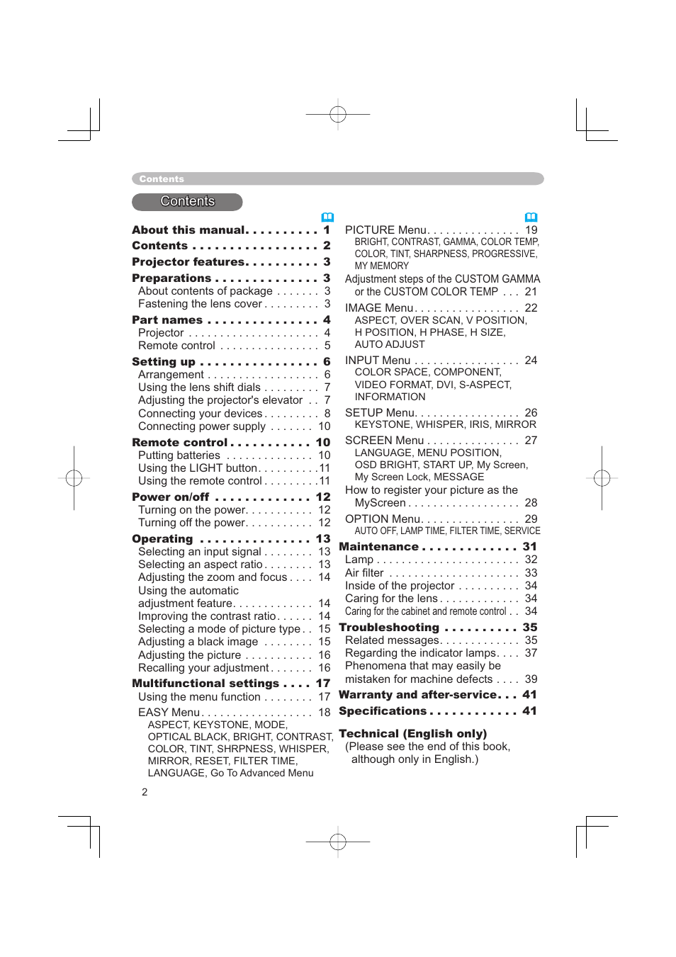 Hitachi PJ-TX100 User Manual | Page 2 / 50