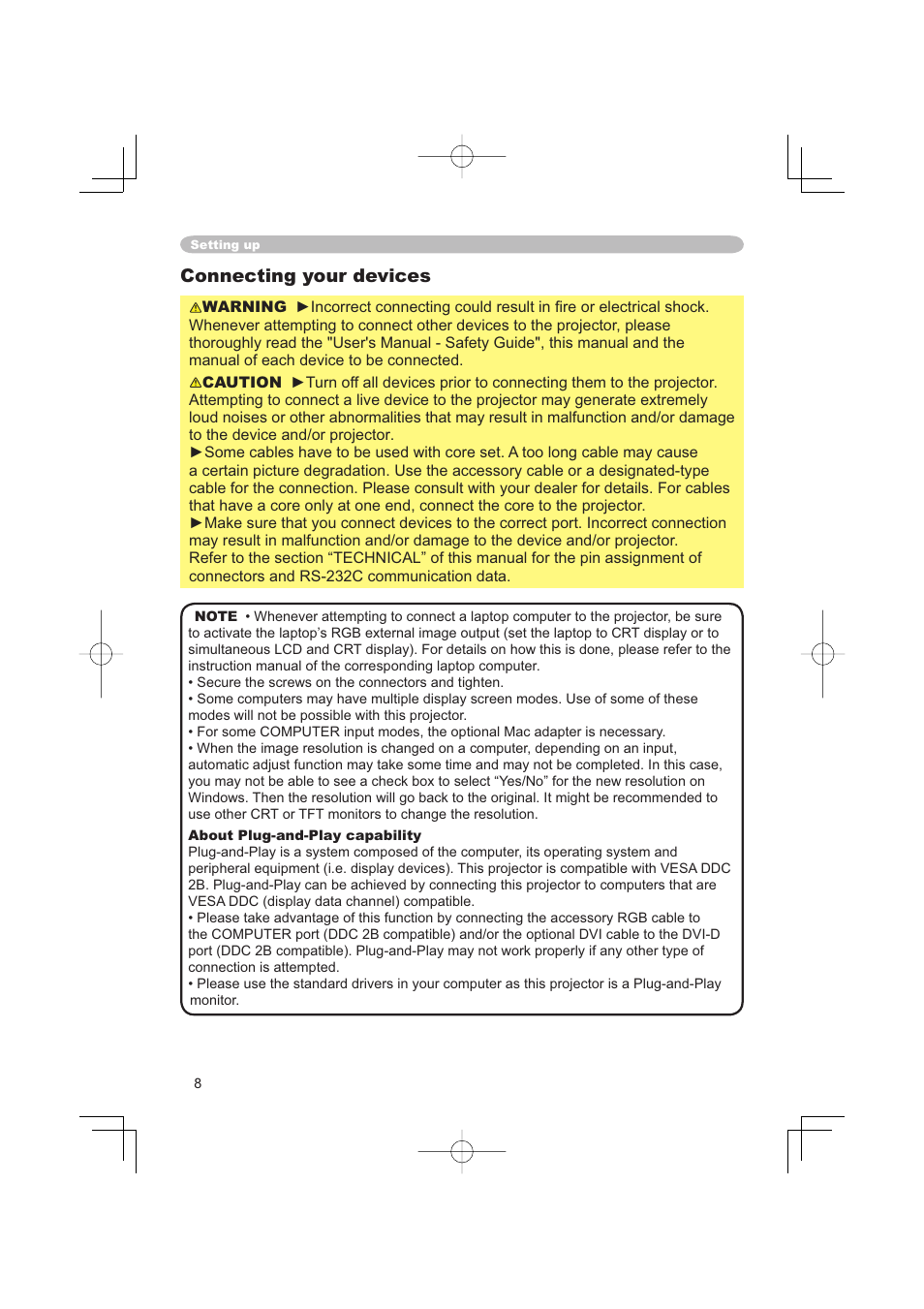 Connecting your devices | Hitachi PJ-TX100 User Manual | Page 8 / 50