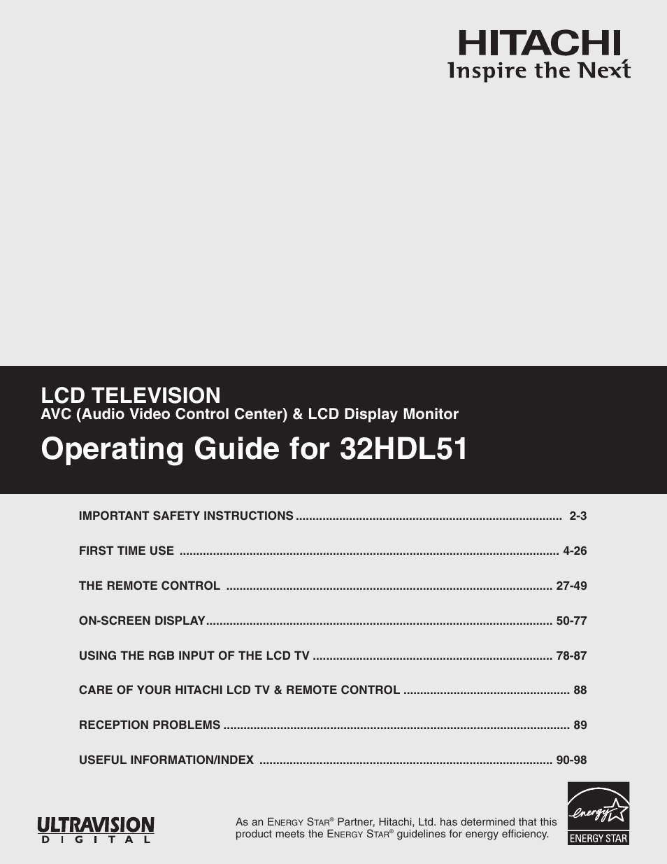 Hitachi 32HDL51 User Manual | 100 pages