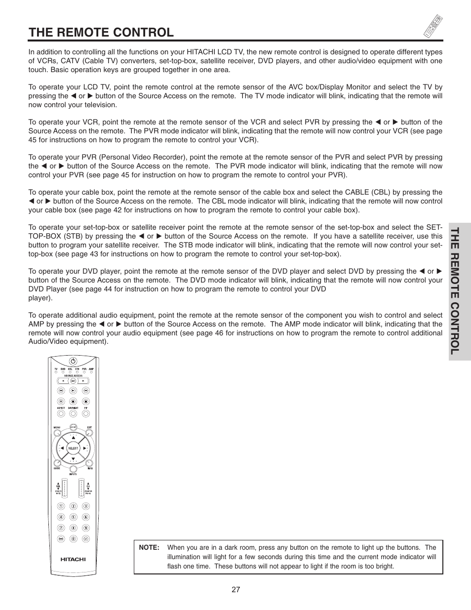 The remote control | Hitachi 32HDL51 User Manual | Page 27 / 100