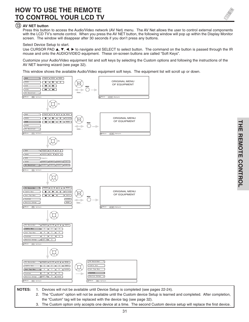 How to use the remote to control your lcd tv, The remote control | Hitachi 32HDL51 User Manual | Page 31 / 100