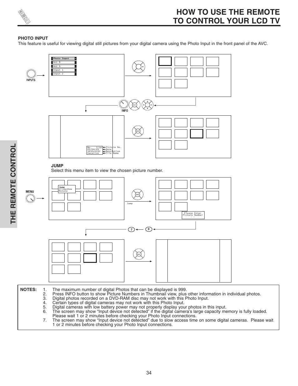 How to use the remote to control your lcd tv, The remote control | Hitachi 32HDL51 User Manual | Page 34 / 100