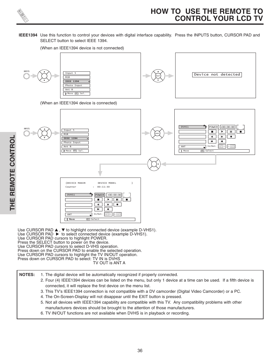 How to use the remote to control your lcd tv, The remote control | Hitachi 32HDL51 User Manual | Page 36 / 100
