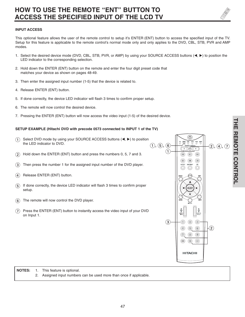 The remote control | Hitachi 32HDL51 User Manual | Page 47 / 100