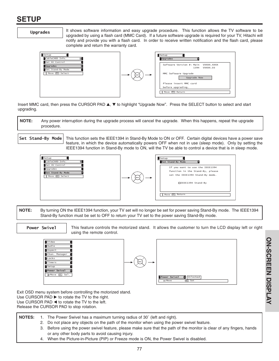 Setup, On-screen displa y | Hitachi 32HDL51 User Manual | Page 77 / 100