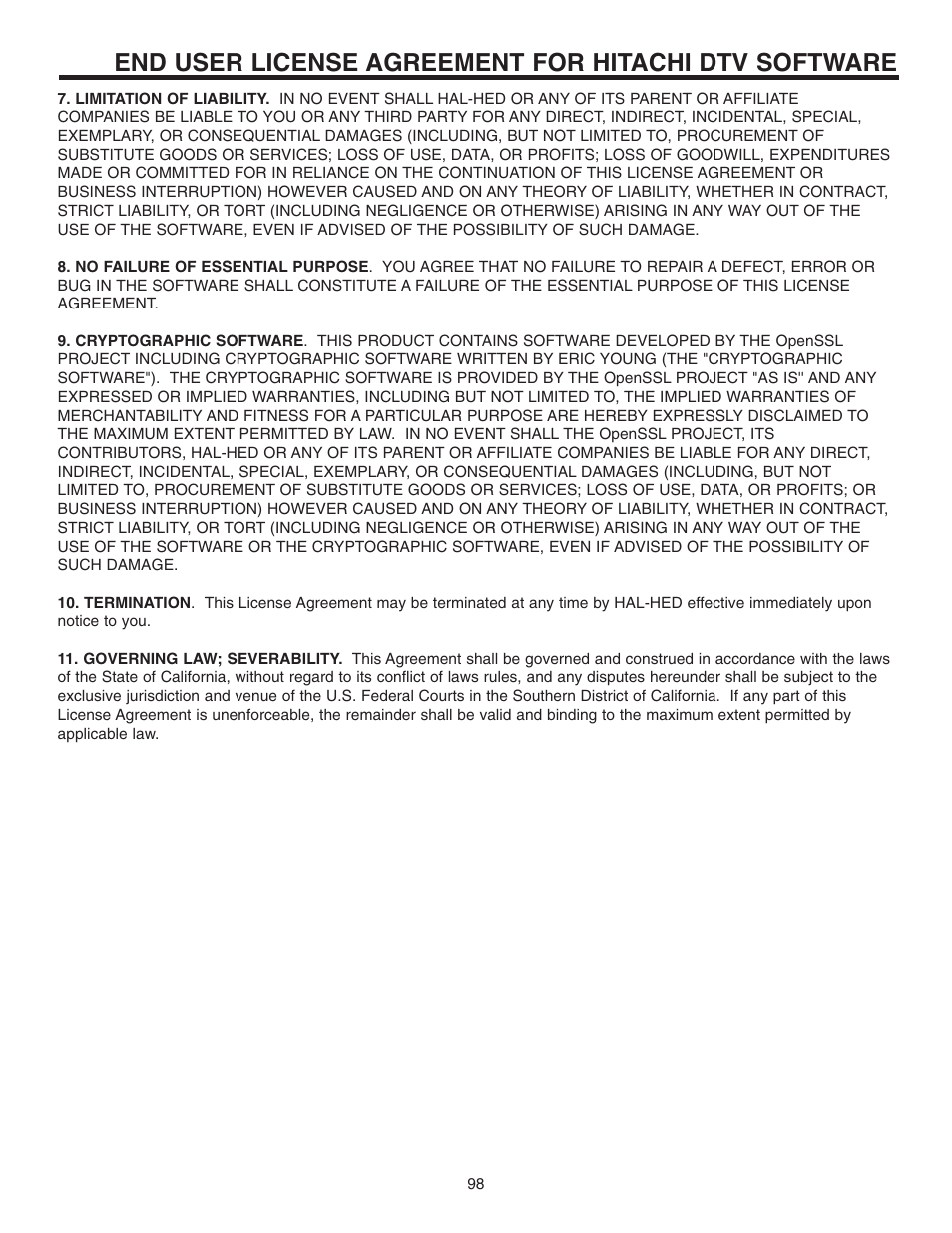 Hitachi 32HDL51 User Manual | Page 98 / 100