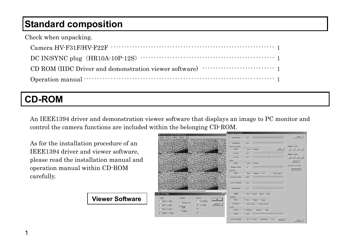 Standard composition, Cd-rom | Hitachi HV-F31F User Manual | Page 15 / 60