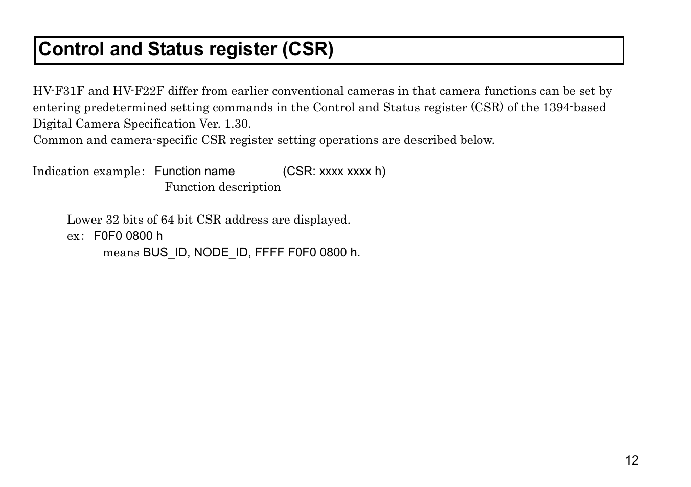 Control and status register (csr) | Hitachi HV-F31F User Manual | Page 26 / 60