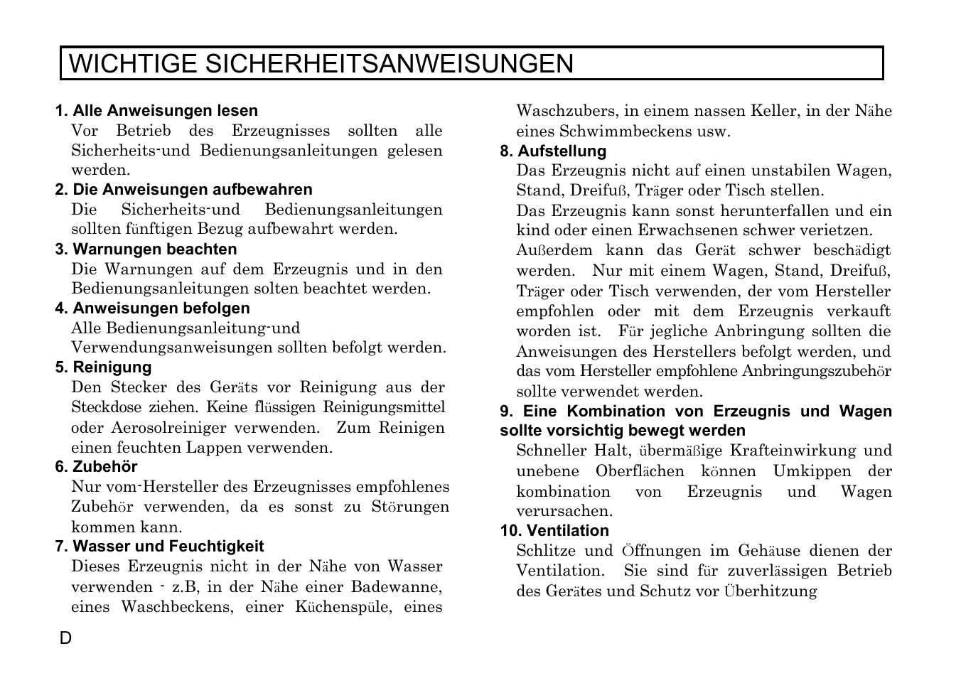 Wichtige sicherheitsanweisungen | Hitachi HV-F31F User Manual | Page 5 / 60