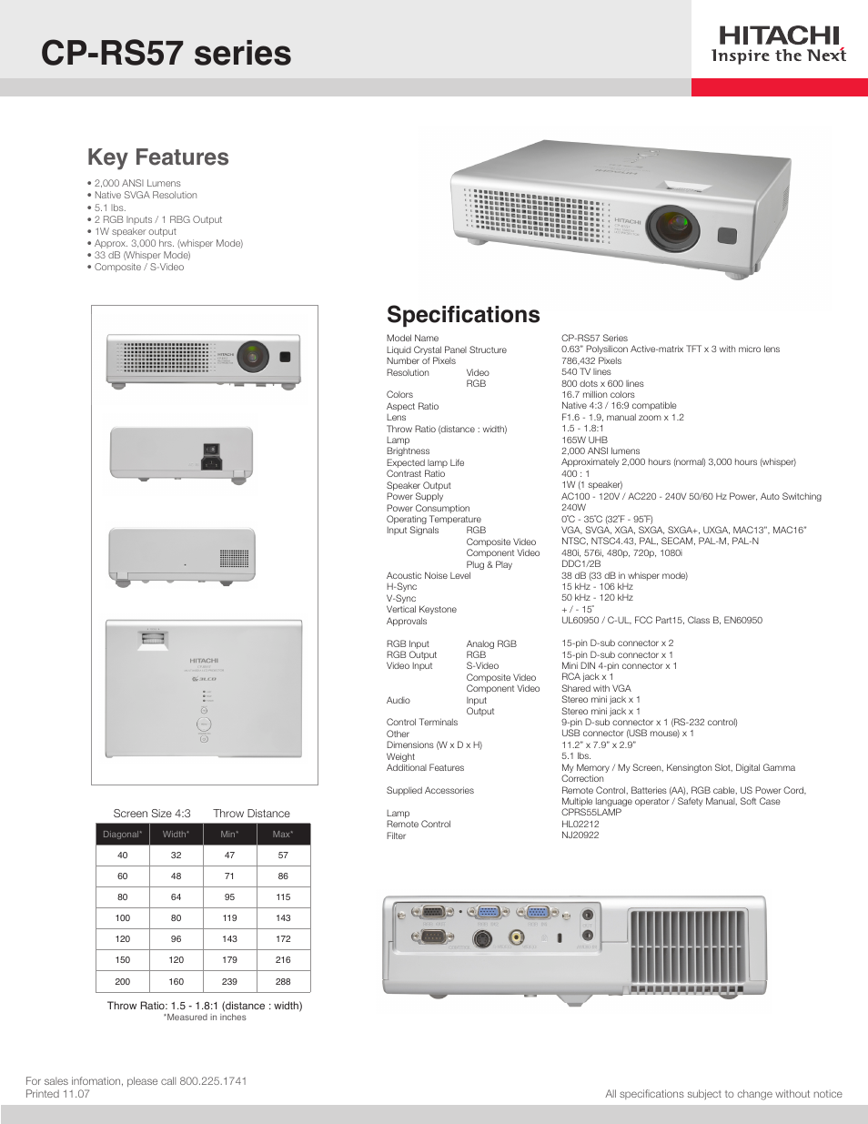 Hitachi CP-RS57 User Manual | 1 page