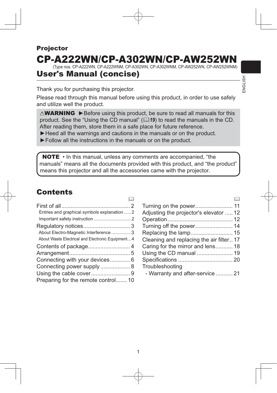 Hitachi CP-AW252WN User Manual | 22 pages