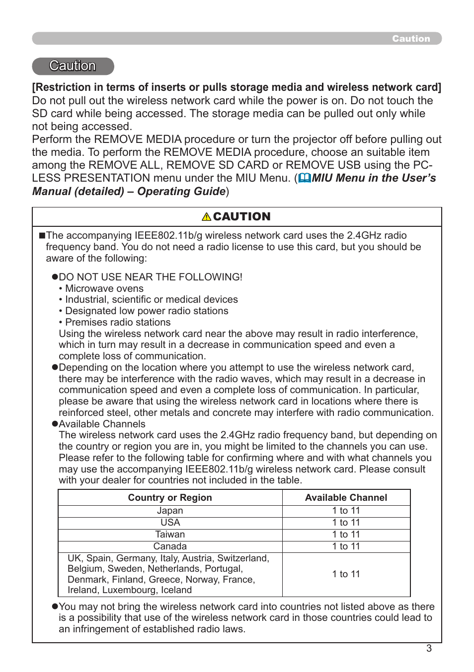 Caution | Hitachi CP-X267 User Manual | Page 3 / 119