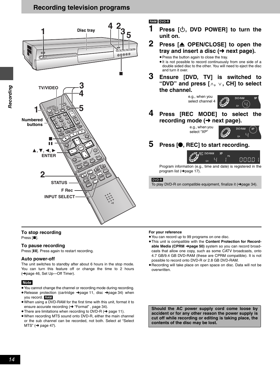 Recording television programs | Hitachi DV-RX5000U User Manual | Page 14 / 62