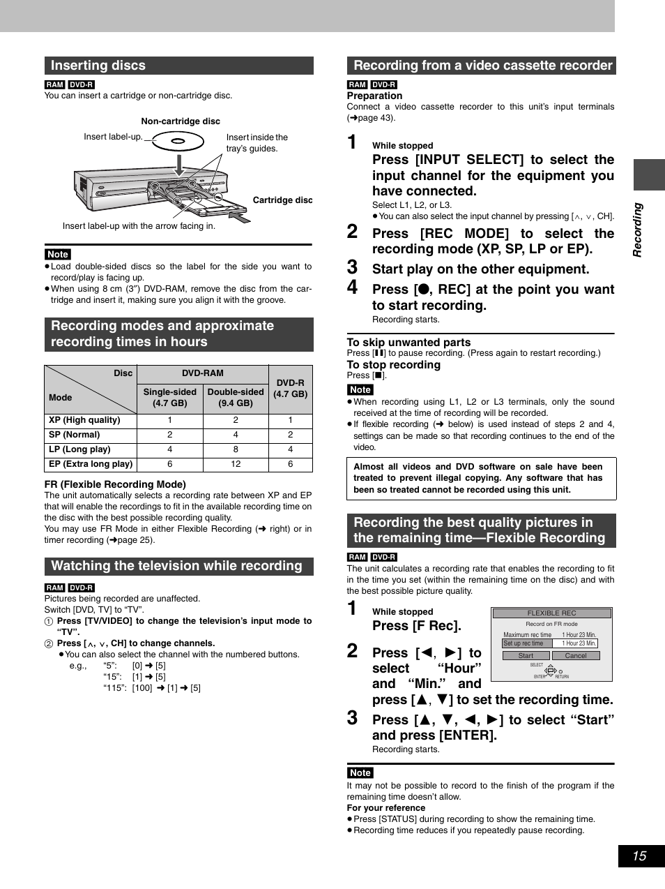 Start play on the other equipment, Press [f rec, Watching the television while recording | Recording from a video cassette recorder | Hitachi DV-RX5000U User Manual | Page 15 / 62