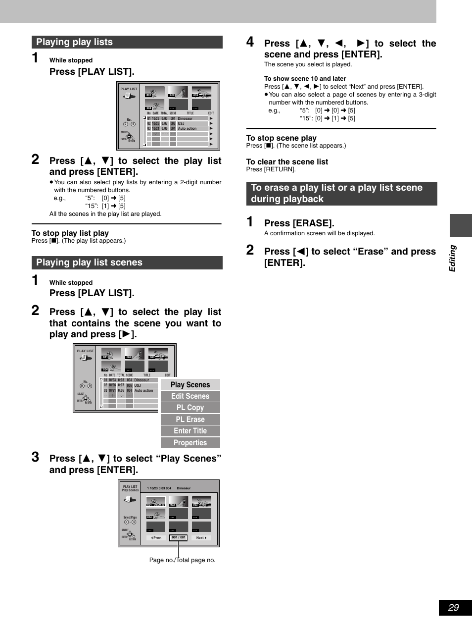 Press [play list, Press [erase, Edit ing | Hitachi DV-RX5000U User Manual | Page 29 / 62