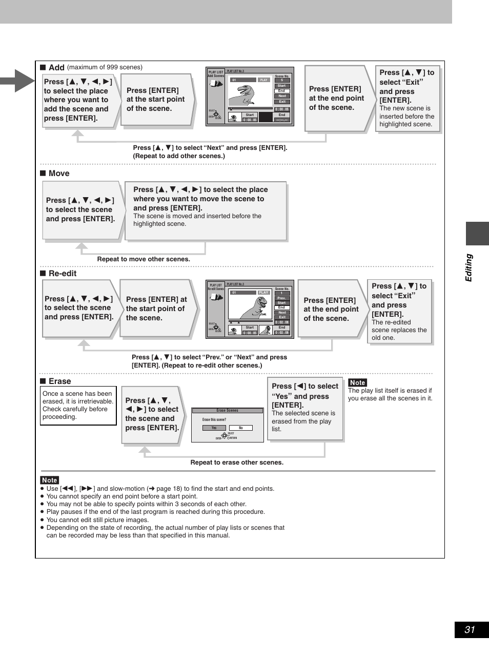 º add º erase º re-edit º move, Edit ing, Press [ ! , 4 ] to select “exit | And press [enter, Press [ 3 , 4 ] to select “exit | Hitachi DV-RX5000U User Manual | Page 31 / 62