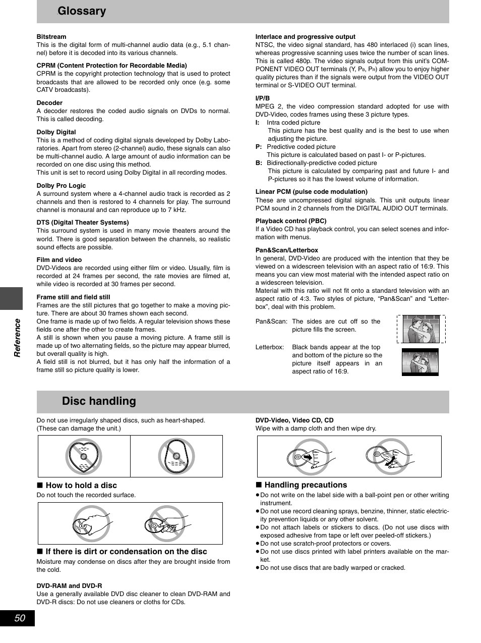 Glossary, Disc handling | Hitachi DV-RX5000U User Manual | Page 50 / 62