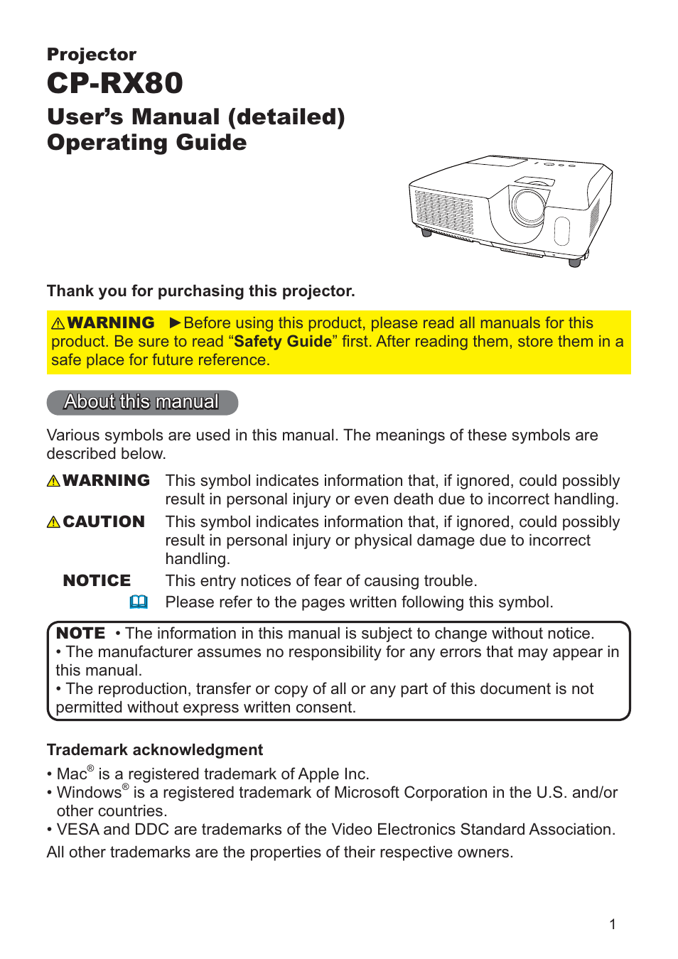 Hitachi CP-RX80 User Manual | 64 pages