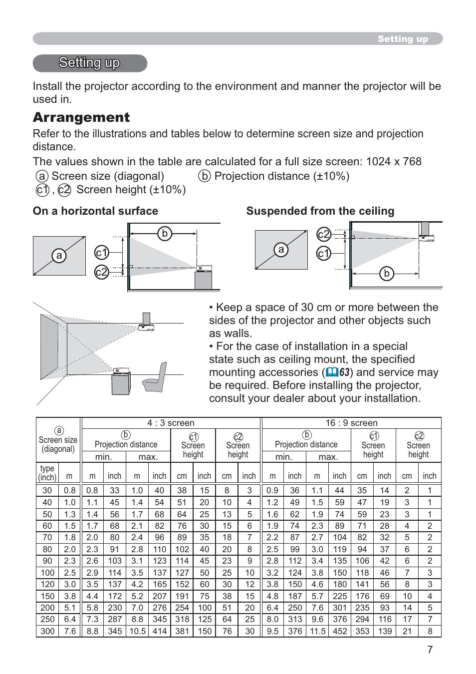 Arrangement, Setting up | Hitachi CP-RX80 User Manual | Page 7 / 64