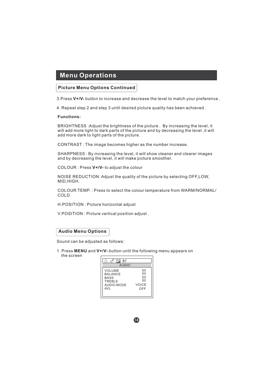 Menu operations | Hitachi L15TA11W User Manual | Page 16 / 88