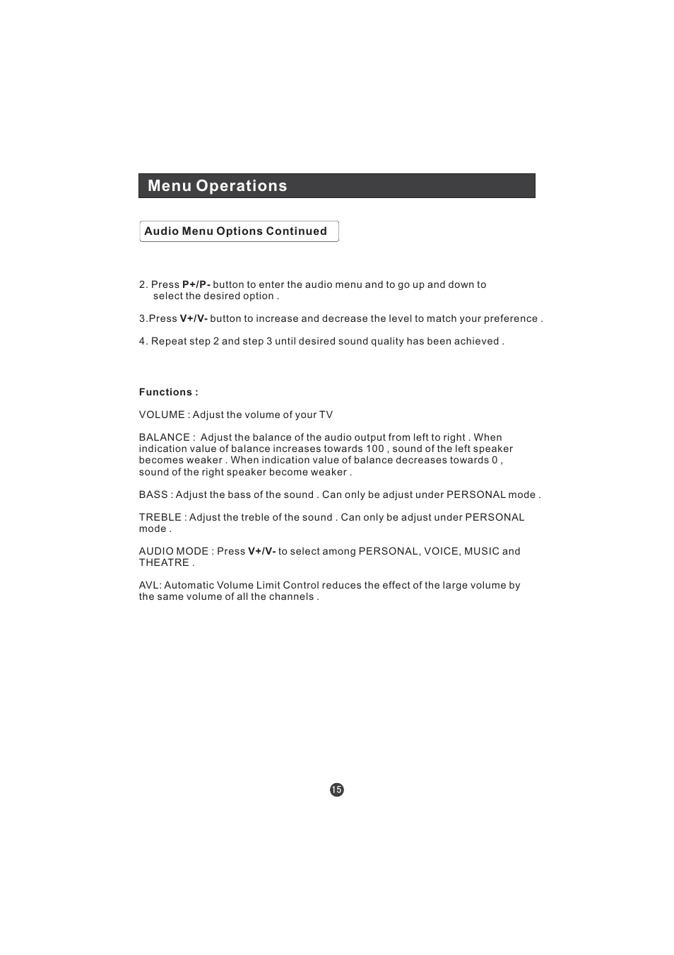 Menu operations | Hitachi L15TA11W User Manual | Page 17 / 88