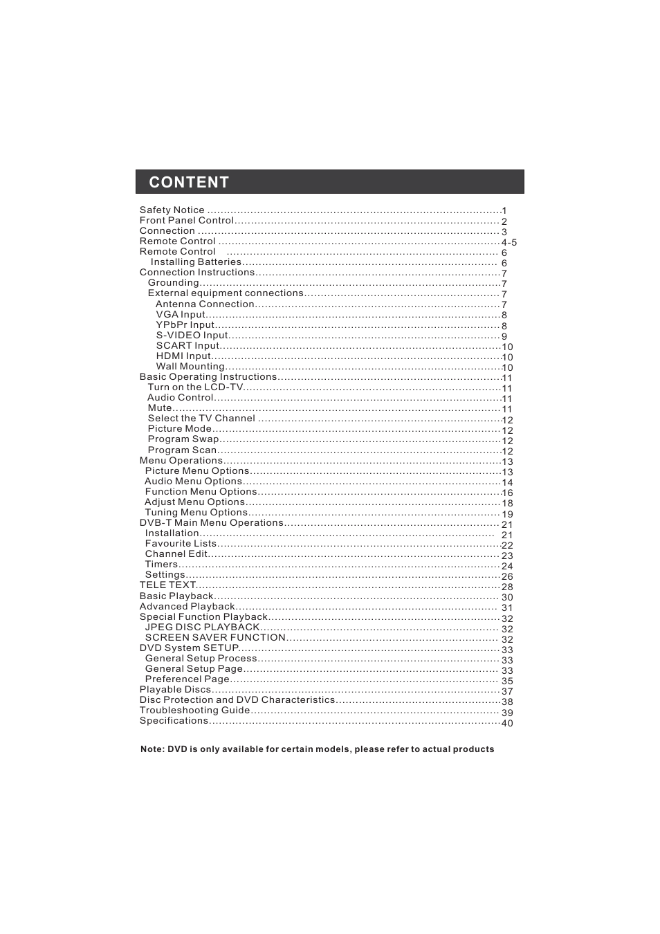 Content | Hitachi L15TA11W User Manual | Page 2 / 88