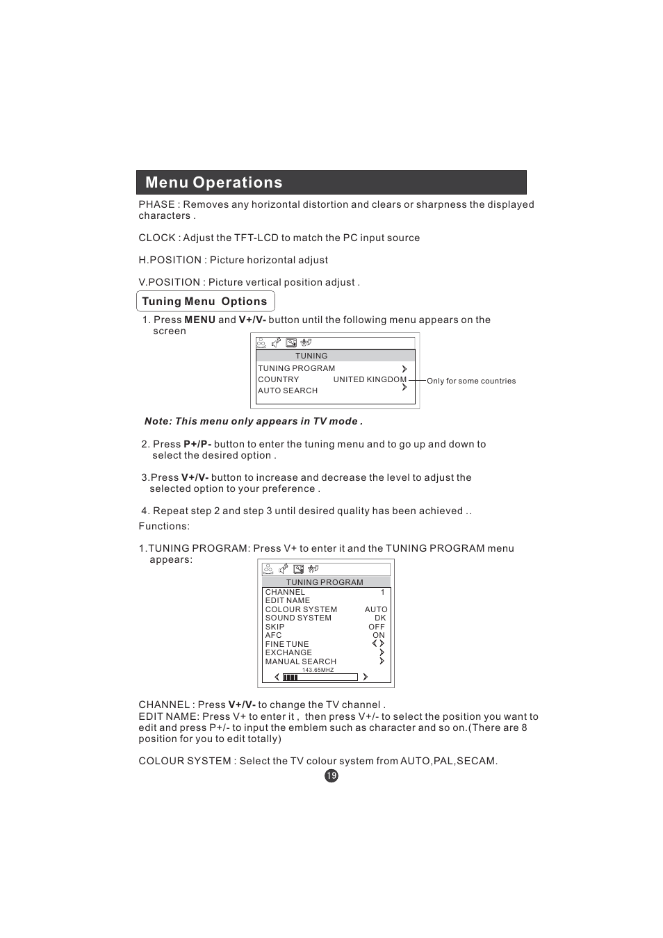 Menu operations | Hitachi L15TA11W User Manual | Page 21 / 88