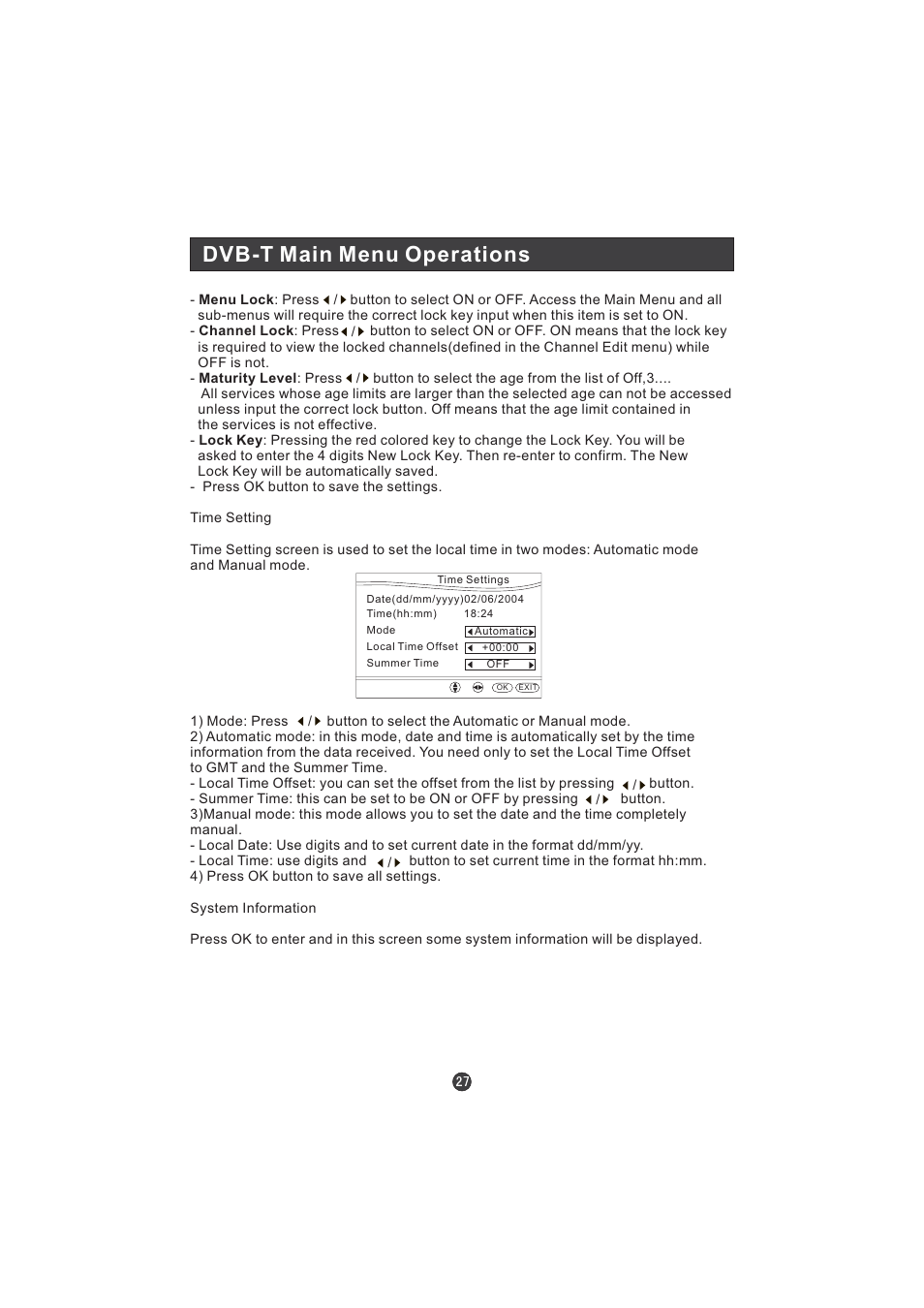 Dvb-t main menu operations | Hitachi L15TA11W User Manual | Page 29 / 88