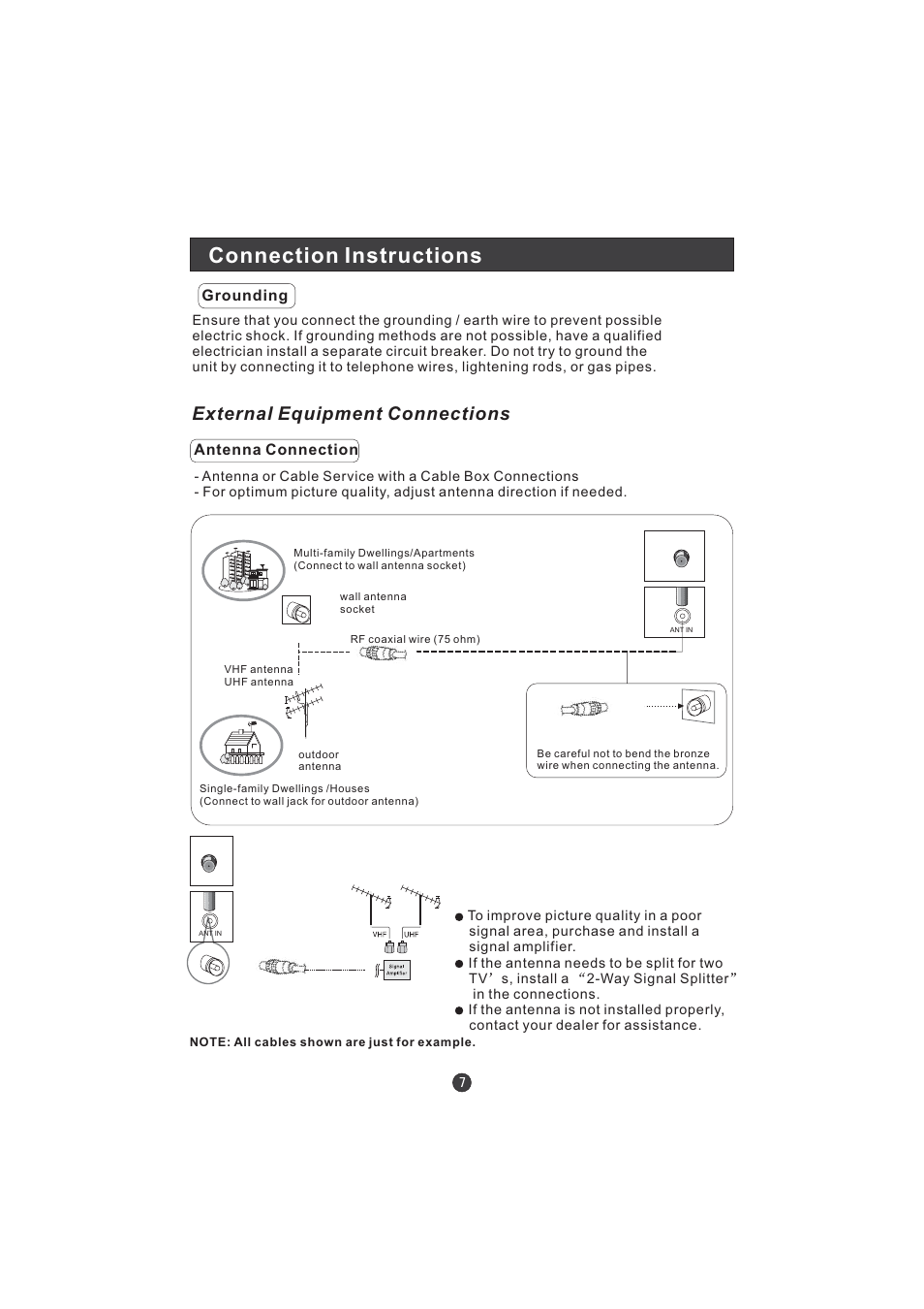 Connection instructions, External equipment connections | Hitachi L15TA11W User Manual | Page 9 / 88