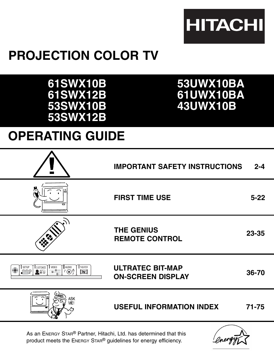 Hitachi 53UWX10BA User Manual | 76 pages