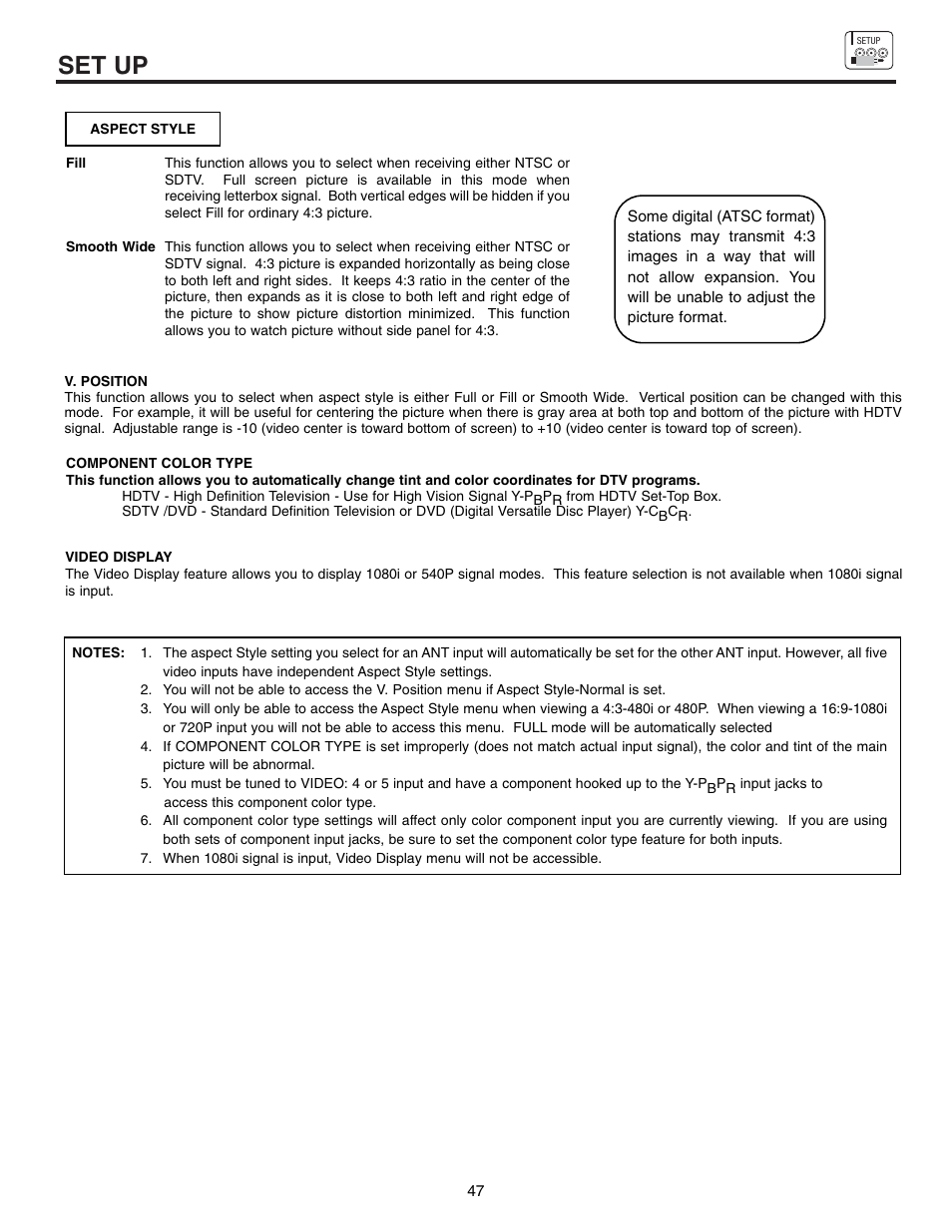 Set up | Hitachi 53UWX10BA User Manual | Page 47 / 76