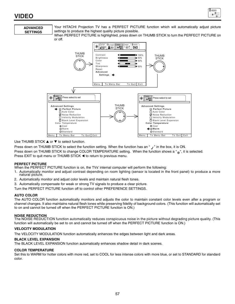 Video | Hitachi 53UWX10BA User Manual | Page 57 / 76