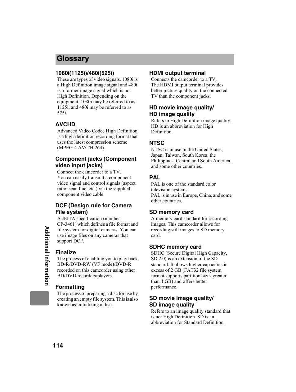 Glossary | Hitachi DZ-BD10HA User Manual | Page 114 / 121