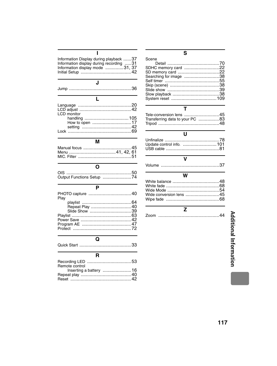 117 ad di ti on al i n fo rm a tio n | Hitachi DZ-BD10HA User Manual | Page 117 / 121