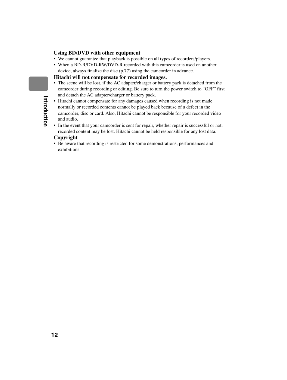 Hitachi DZ-BD10HA User Manual | Page 12 / 121