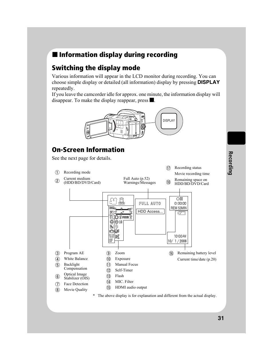 On-screen information | Hitachi DZ-BD10HA User Manual | Page 31 / 121