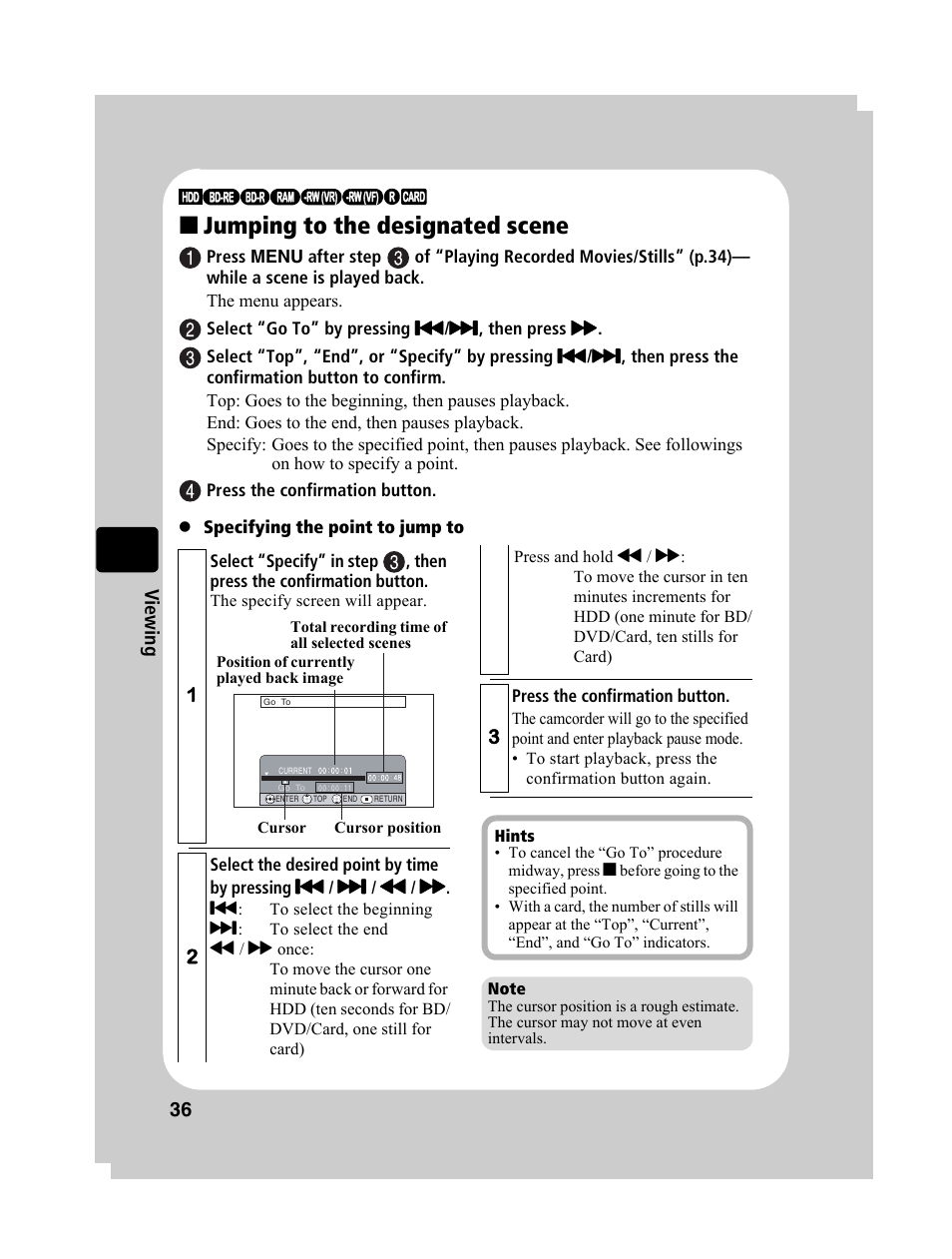 Jumping to the designated scene, 36 v iew in g | Hitachi DZ-BD10HA User Manual | Page 36 / 121
