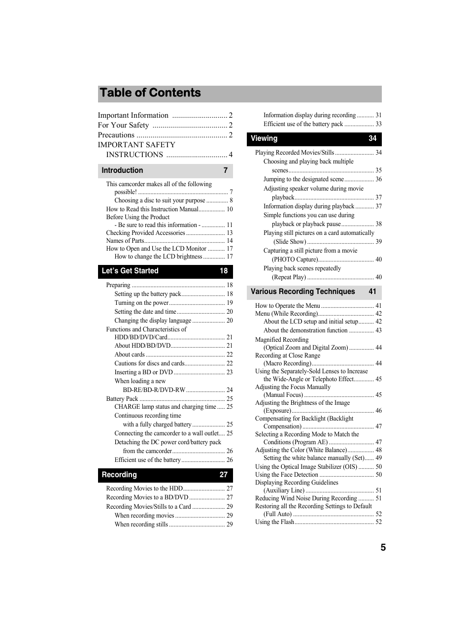 Hitachi DZ-BD10HA User Manual | Page 5 / 121