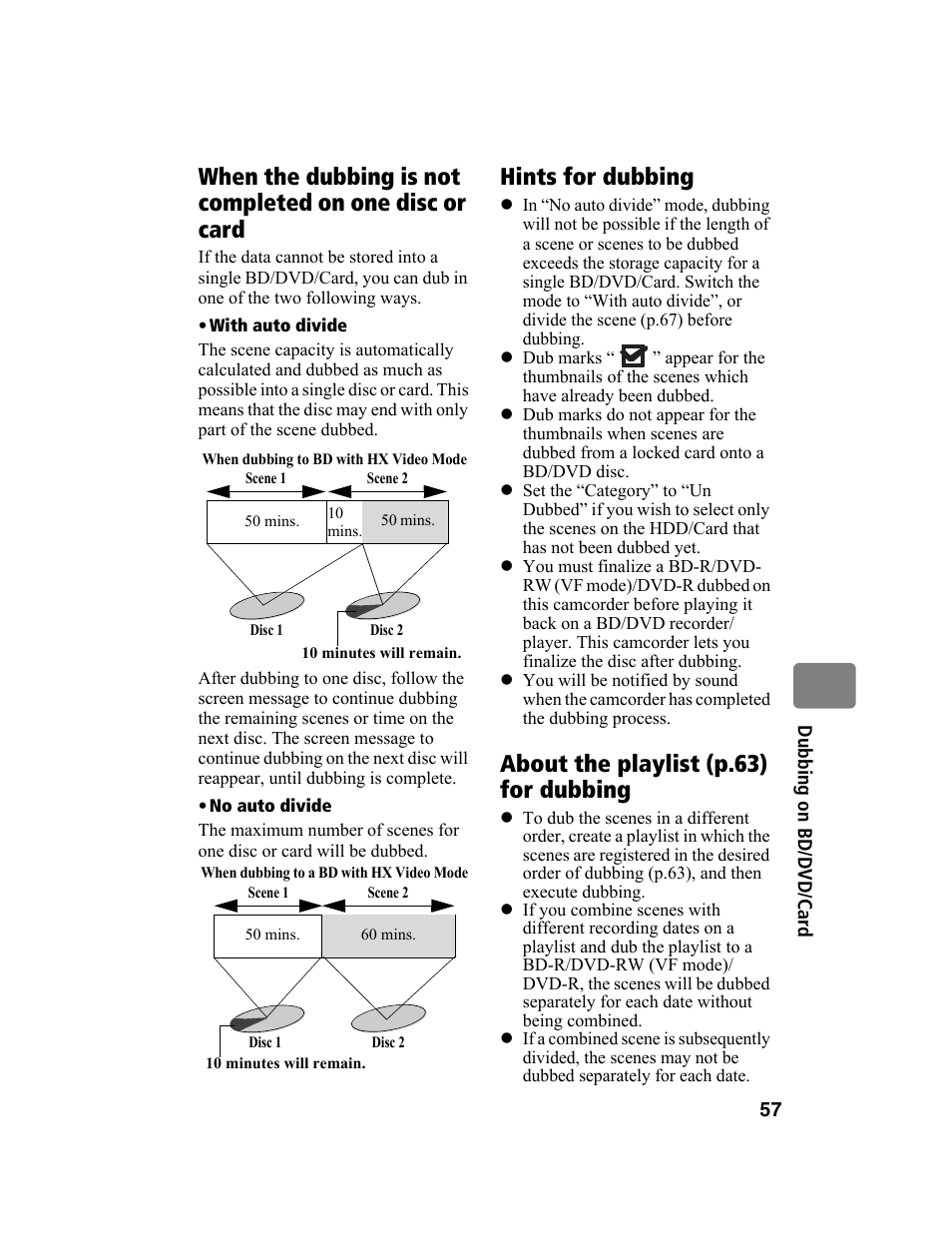 Hints for dubbing, About the playlist (p.63) for dubbing | Hitachi DZ-BD10HA User Manual | Page 57 / 121
