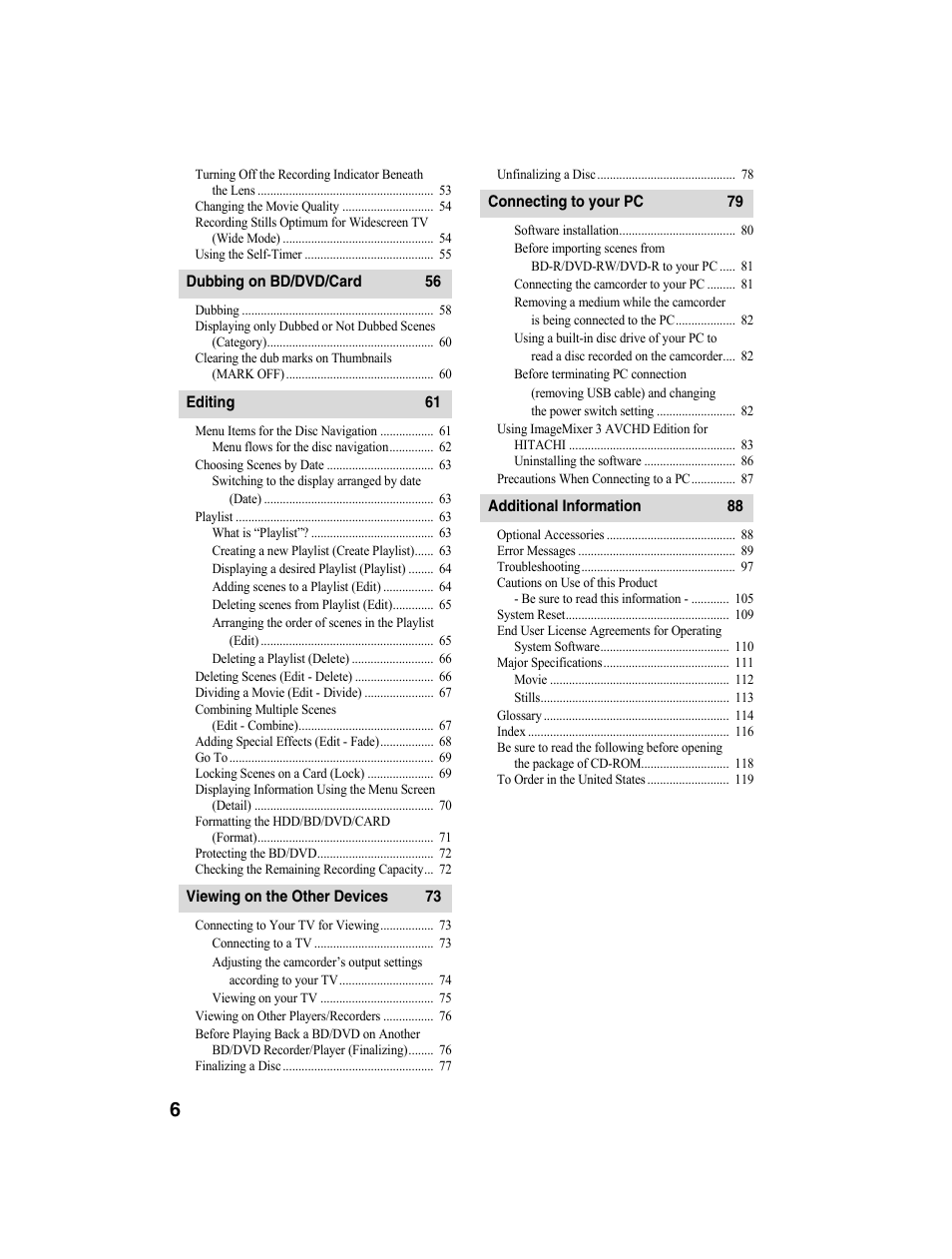 Hitachi DZ-BD10HA User Manual | Page 6 / 121