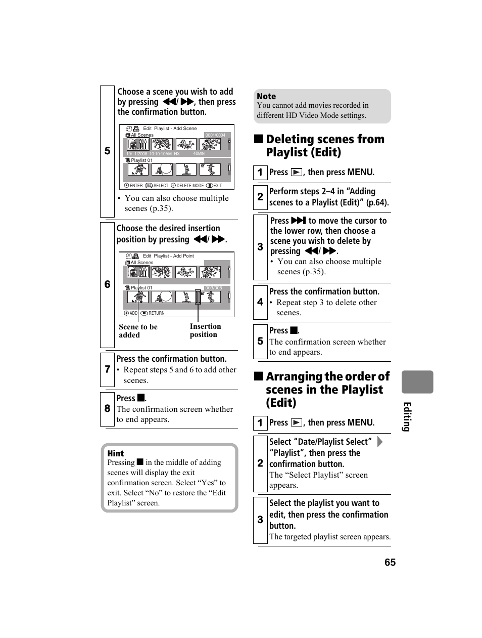 65 ed itin g | Hitachi DZ-BD10HA User Manual | Page 65 / 121