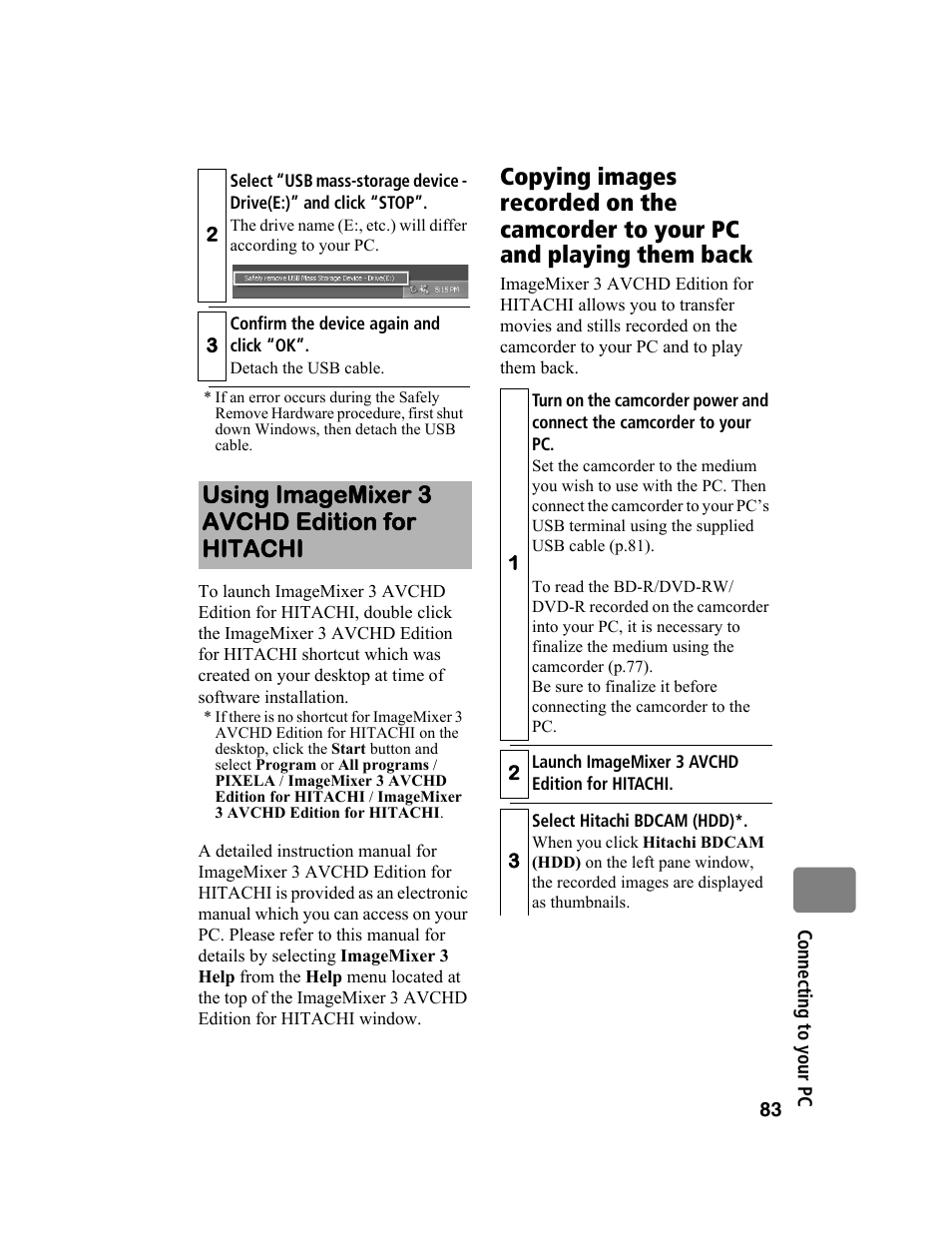 Using imagemixer 3 avchd edition for hitachi | Hitachi DZ-BD10HA User Manual | Page 83 / 121