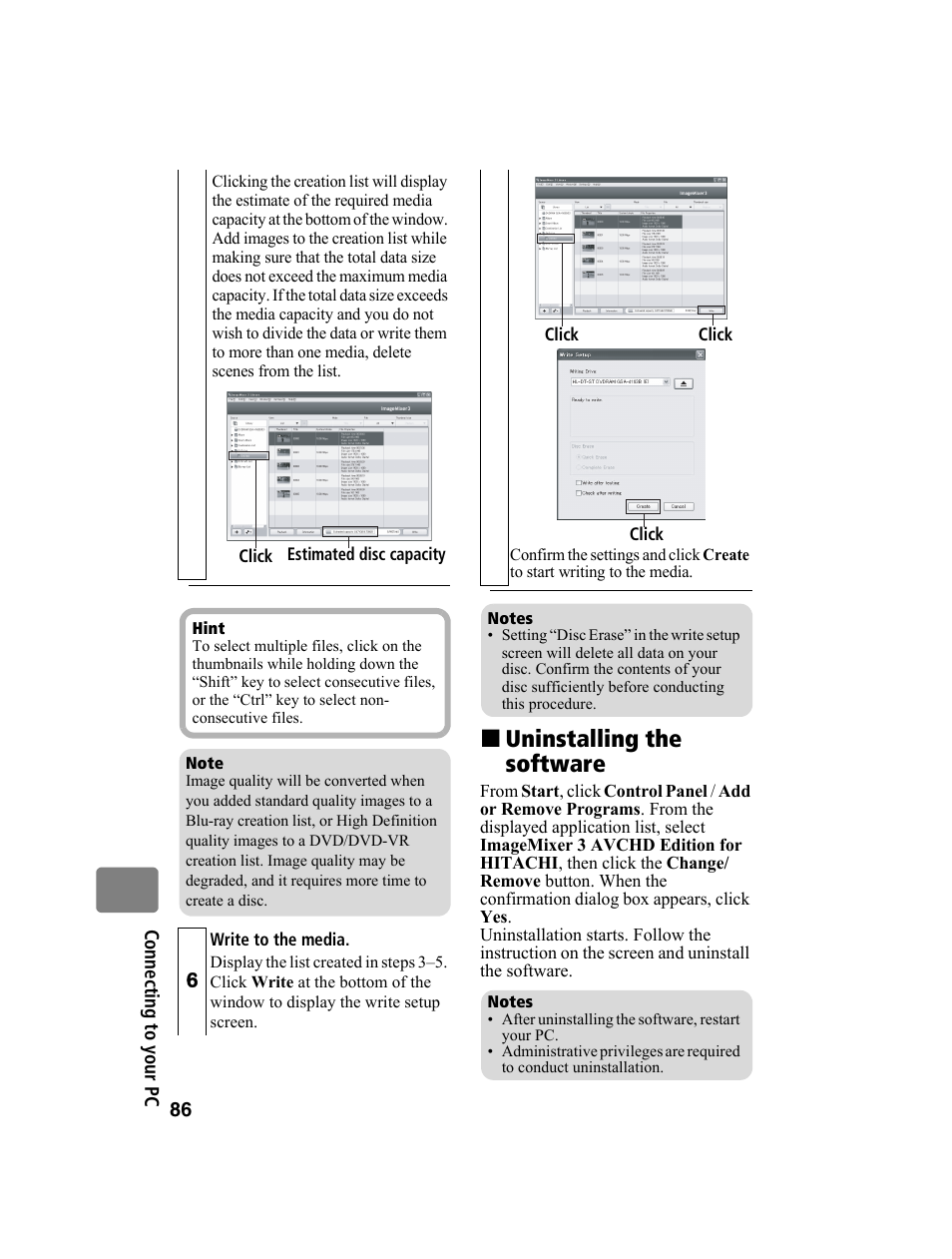 Uninstalling the software | Hitachi DZ-BD10HA User Manual | Page 86 / 121