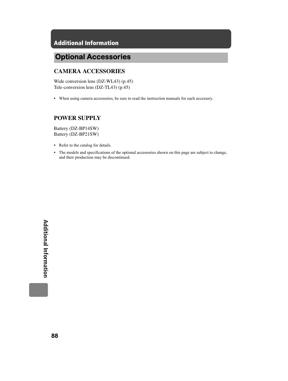 Optional accessories | Hitachi DZ-BD10HA User Manual | Page 88 / 121