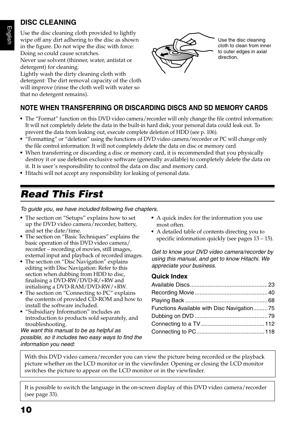 Read this first | Hitachi DZ-HS500SW User Manual | Page 10 / 160