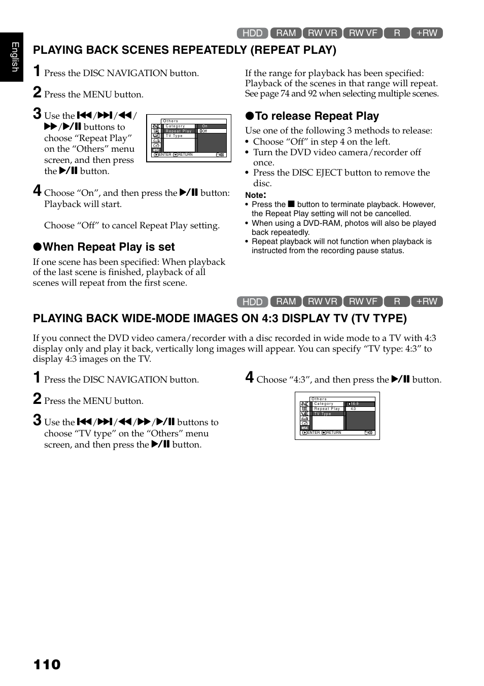 Playing back scenes repeatedly (repeat play), When repeat play is set | Hitachi DZ-HS500SW User Manual | Page 110 / 160