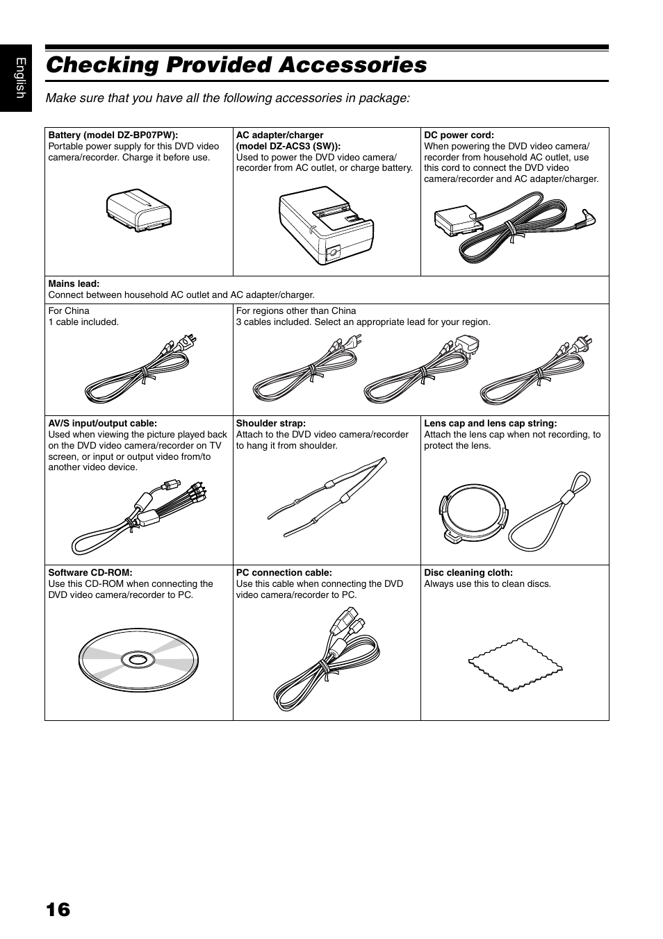 Checking provided accessories | Hitachi DZ-HS500SW User Manual | Page 16 / 160