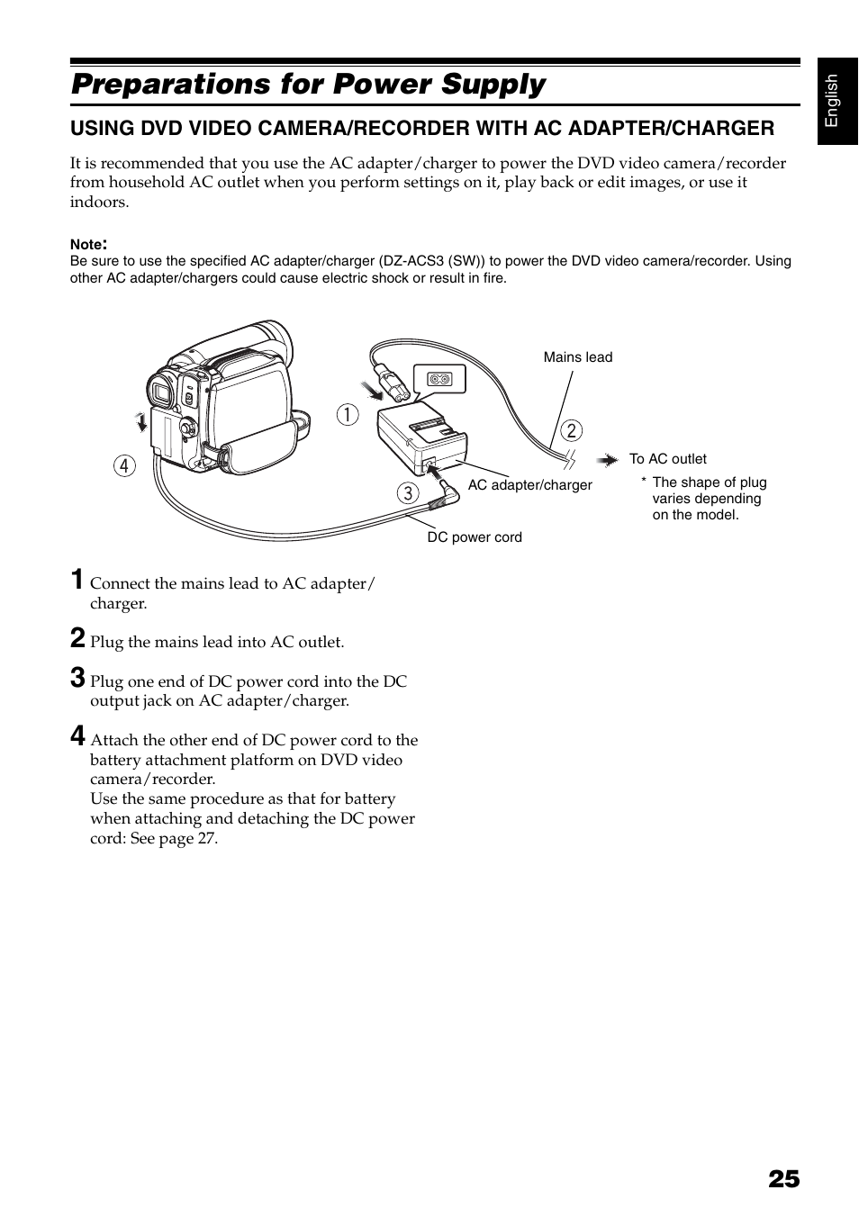 Preparations for power supply | Hitachi DZ-HS500SW User Manual | Page 25 / 160