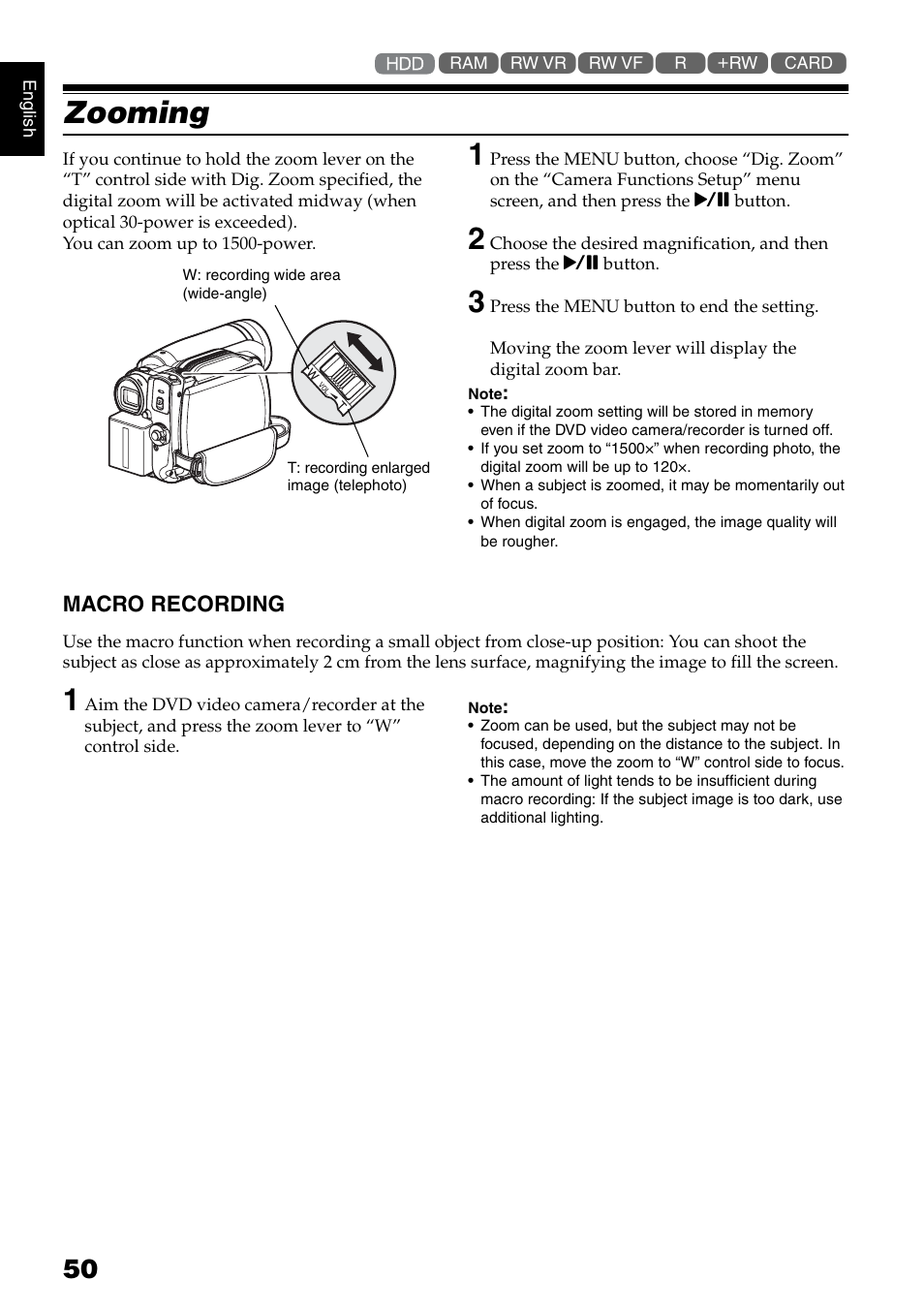 Zooming | Hitachi DZ-HS500SW User Manual | Page 50 / 160