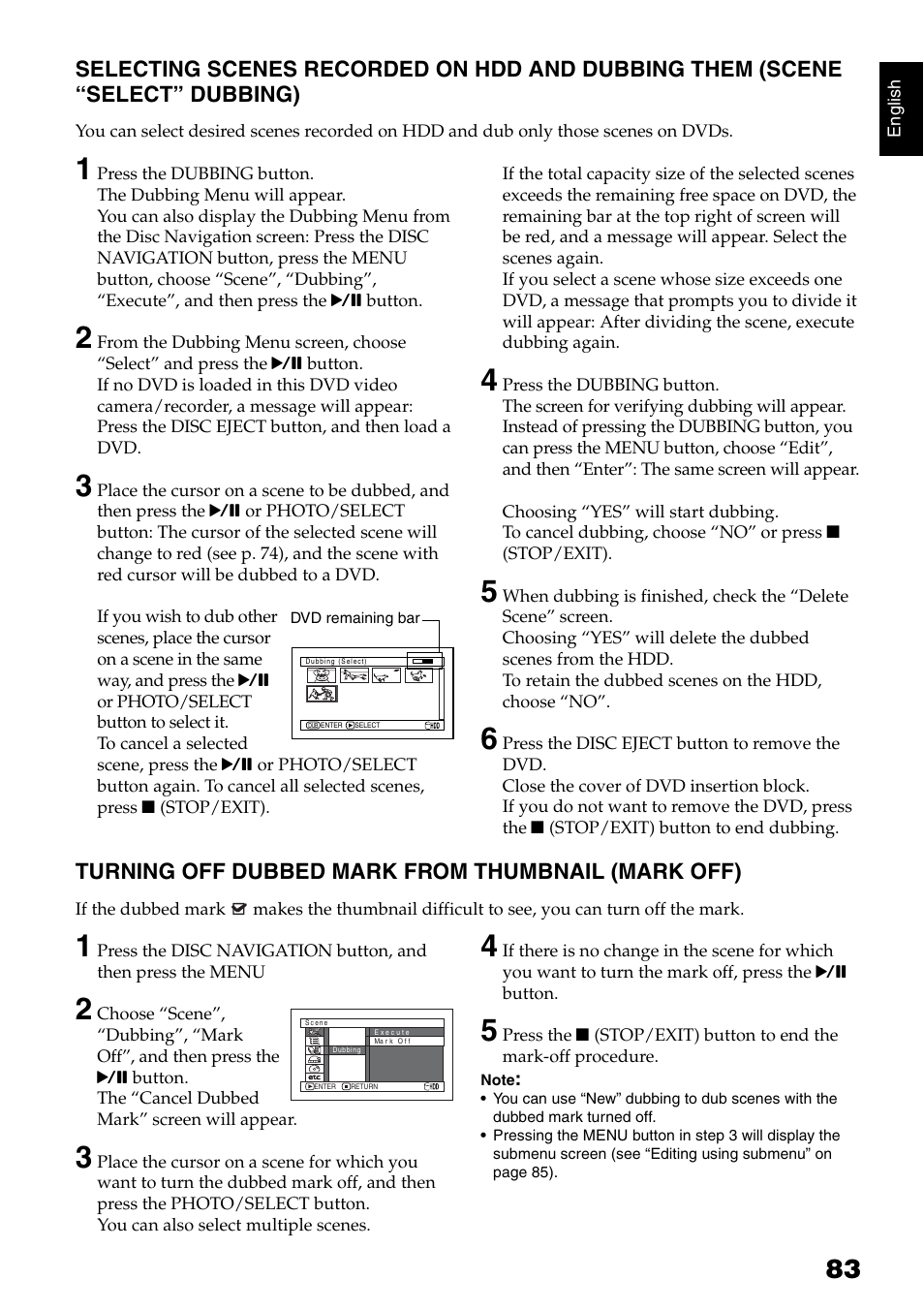 Turning off dubbed mark from thumbnail (mark off) | Hitachi DZ-HS500SW User Manual | Page 83 / 160